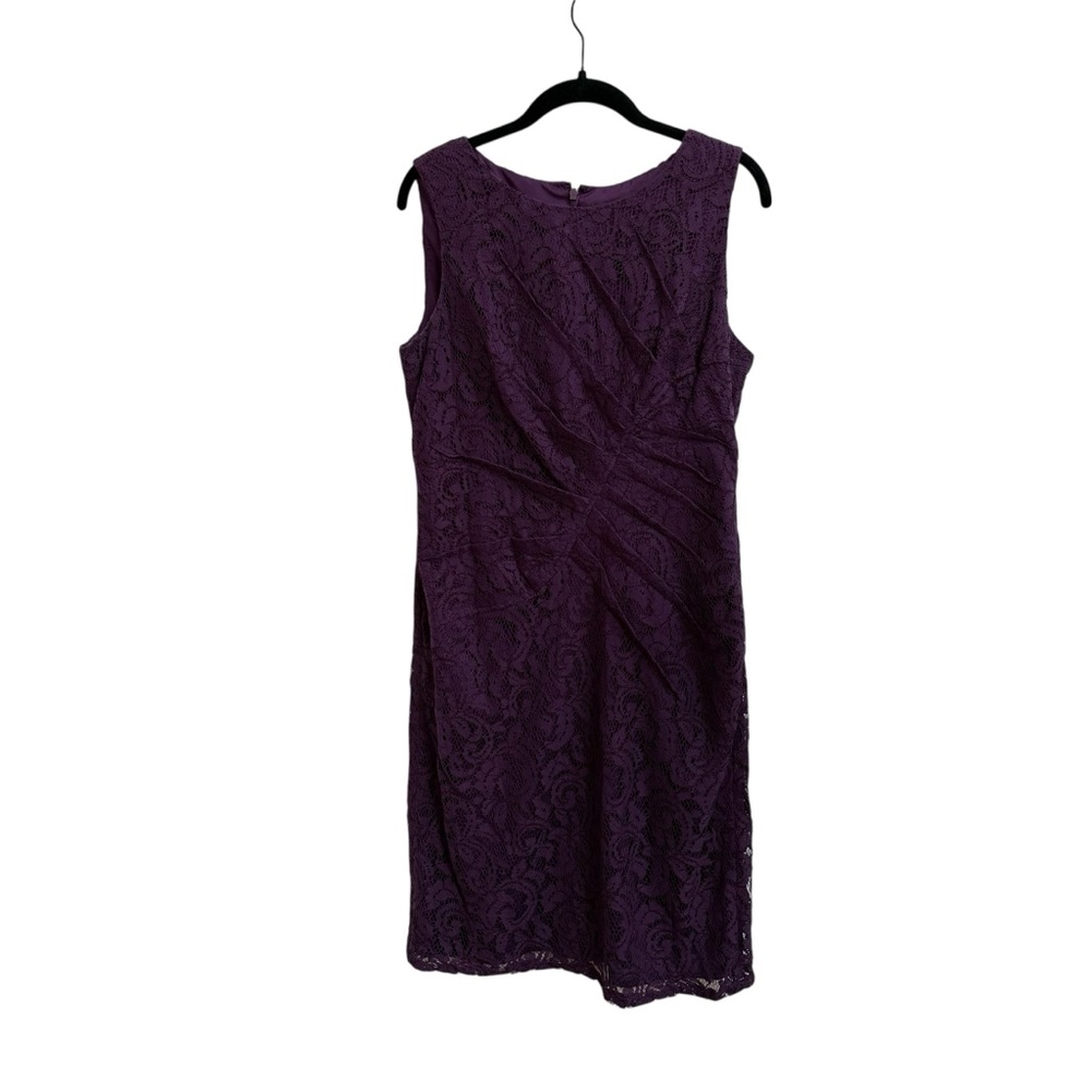 Adrianna Papell dark Purple lace Ruched Sheath Dress size 10